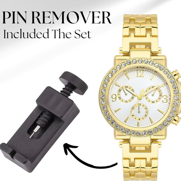 Women's Watch with Gold Bracelet Set, Gold Watches for Women, Gold Bracelets for - Picture 5 of 6